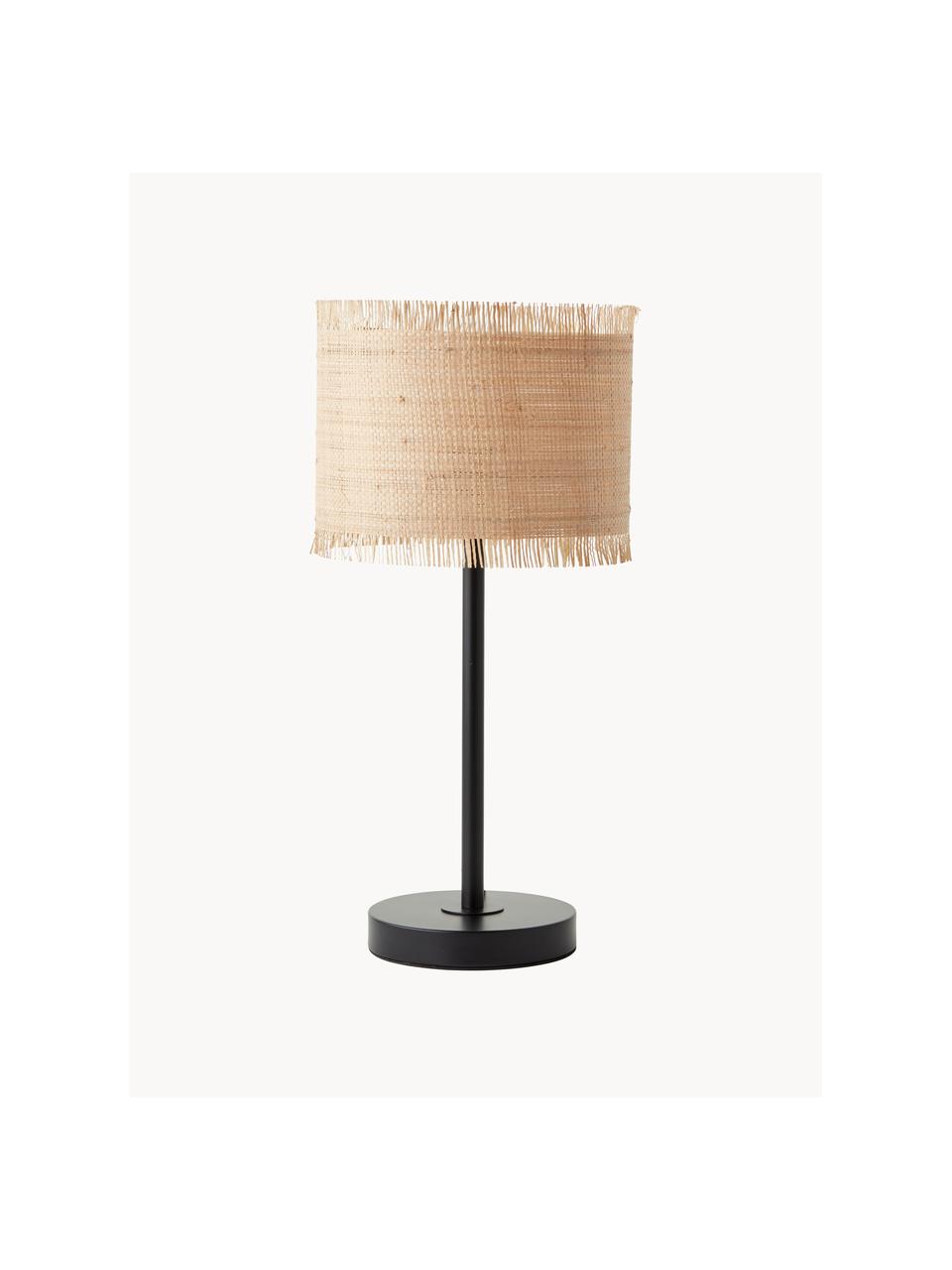 Stolní lampa z mořské trávy Raffy, Světle béžová, černá, Ø 22 cm, V 46 cm