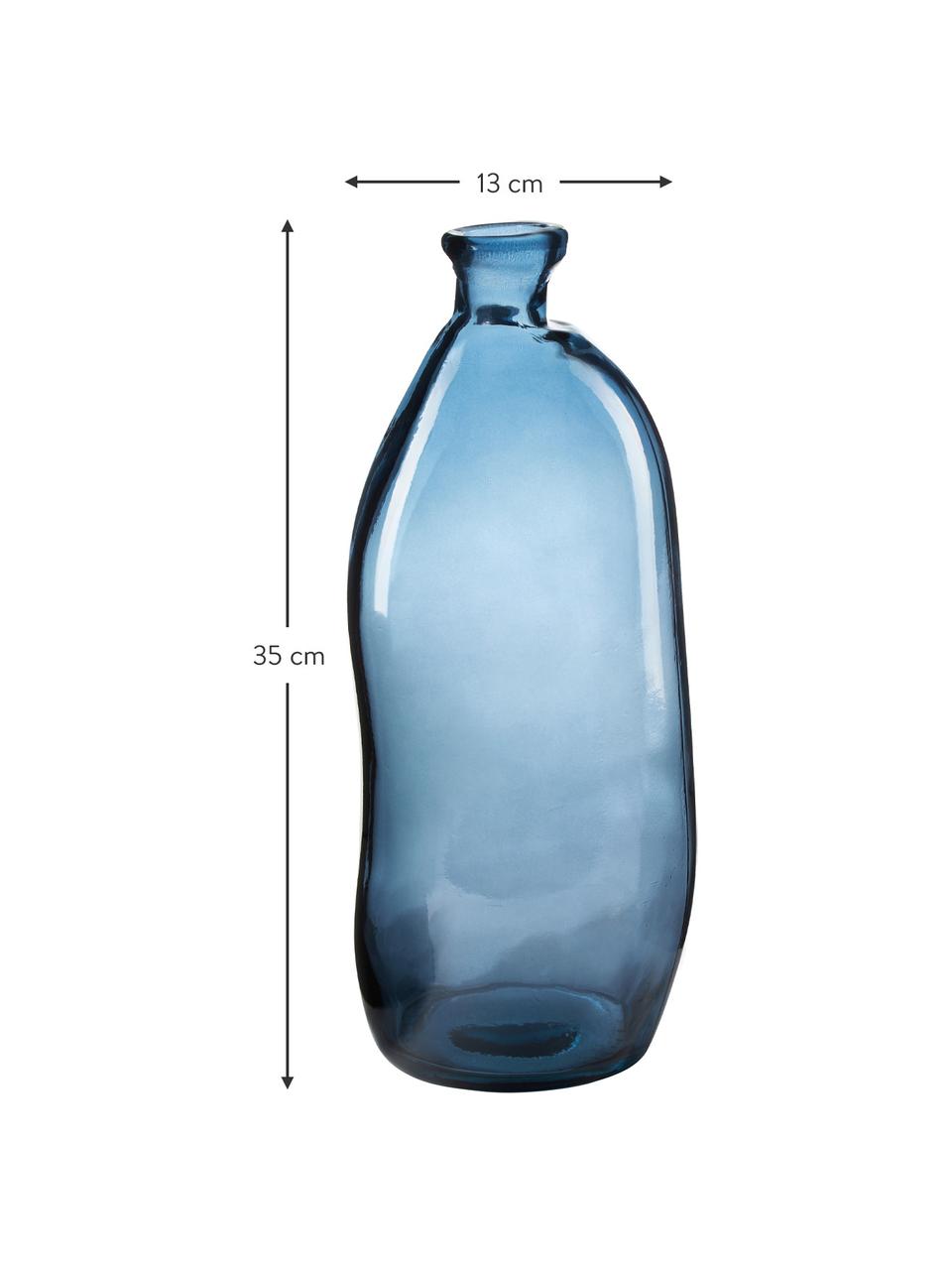 Vaso bottiglia blu Dina, Vetro riciclato, certificato GRS, Blu, Ø 13 x Alt. 35 cm