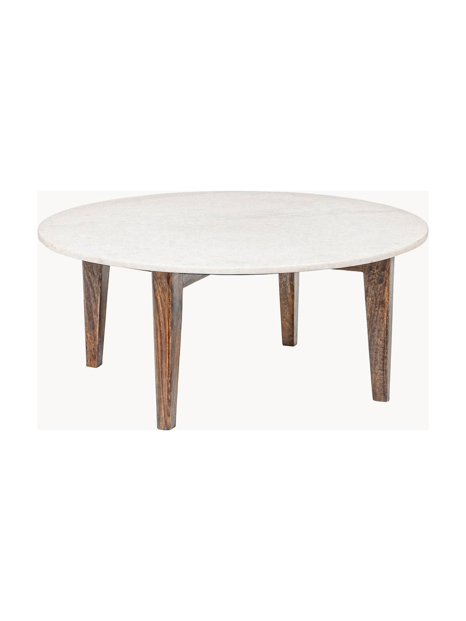 Table basse ronde avec plateau en marbre Sylvester, Blanc marbré, manguier, Ø 75 cm