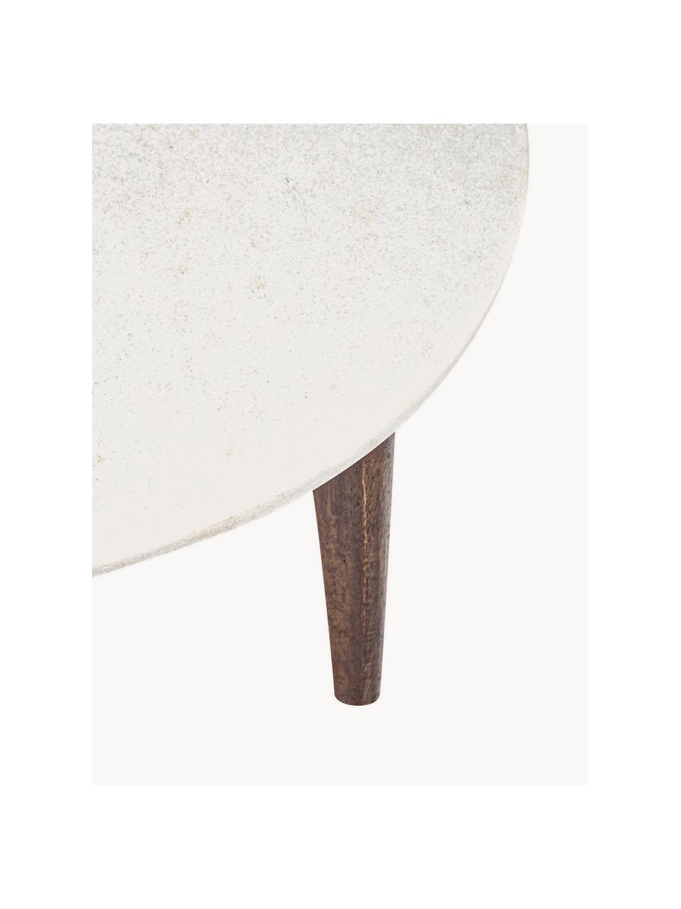 Runder Couchtisch Sylvester mit Marmorplatte, Tischplatte: Marmor, Beine: Mangoholz, Weiss marmoriert, Mangoholz, Ø 75 cm