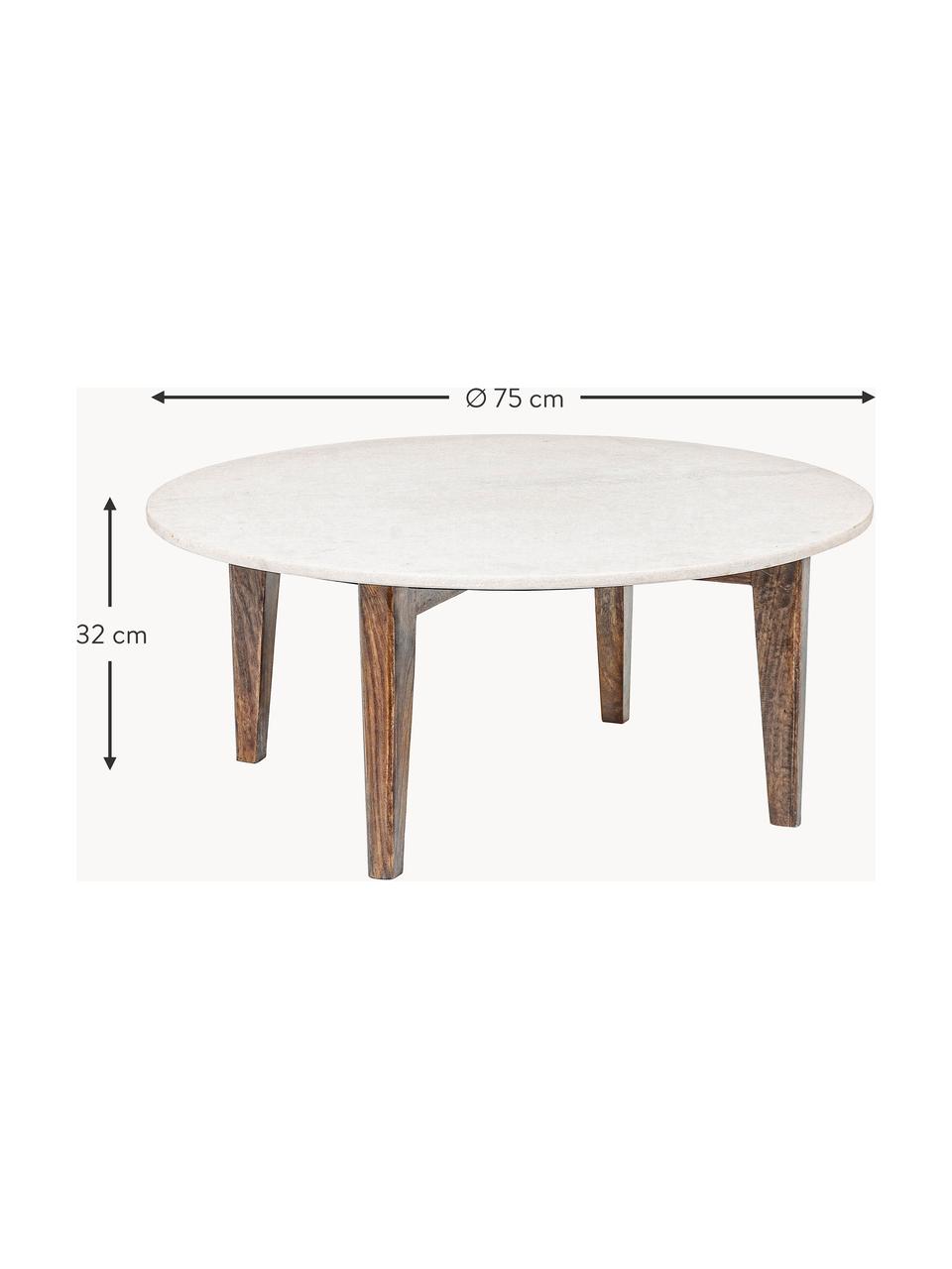 Table basse ronde avec plateau en marbre Sylvester, Blanc marbré, manguier, Ø 75 cm