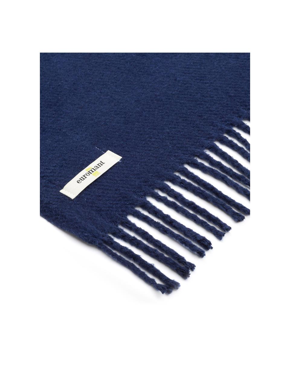 Plaid en coton bleu foncé Plain, 50 % coton, 50 % acrylique, Bleu foncé, larg. 140 x long. 180 cm