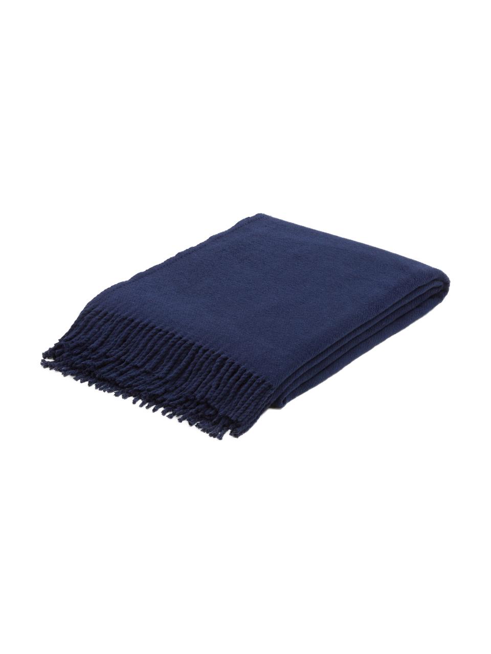 Manta de algodón Plain, 50% algodón, 50% acrílico, Azul oscuro, An 140 x L 180 cm