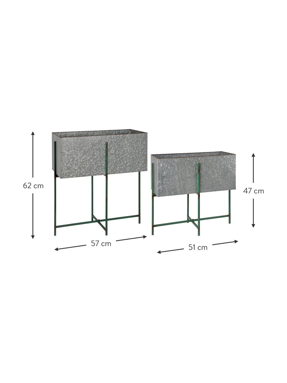 XL Übertopf-Set Squares mit Gestell, 2-tlg., Metall, beschichtet, Grau, Grün, Set mit verschiedenen Grössen