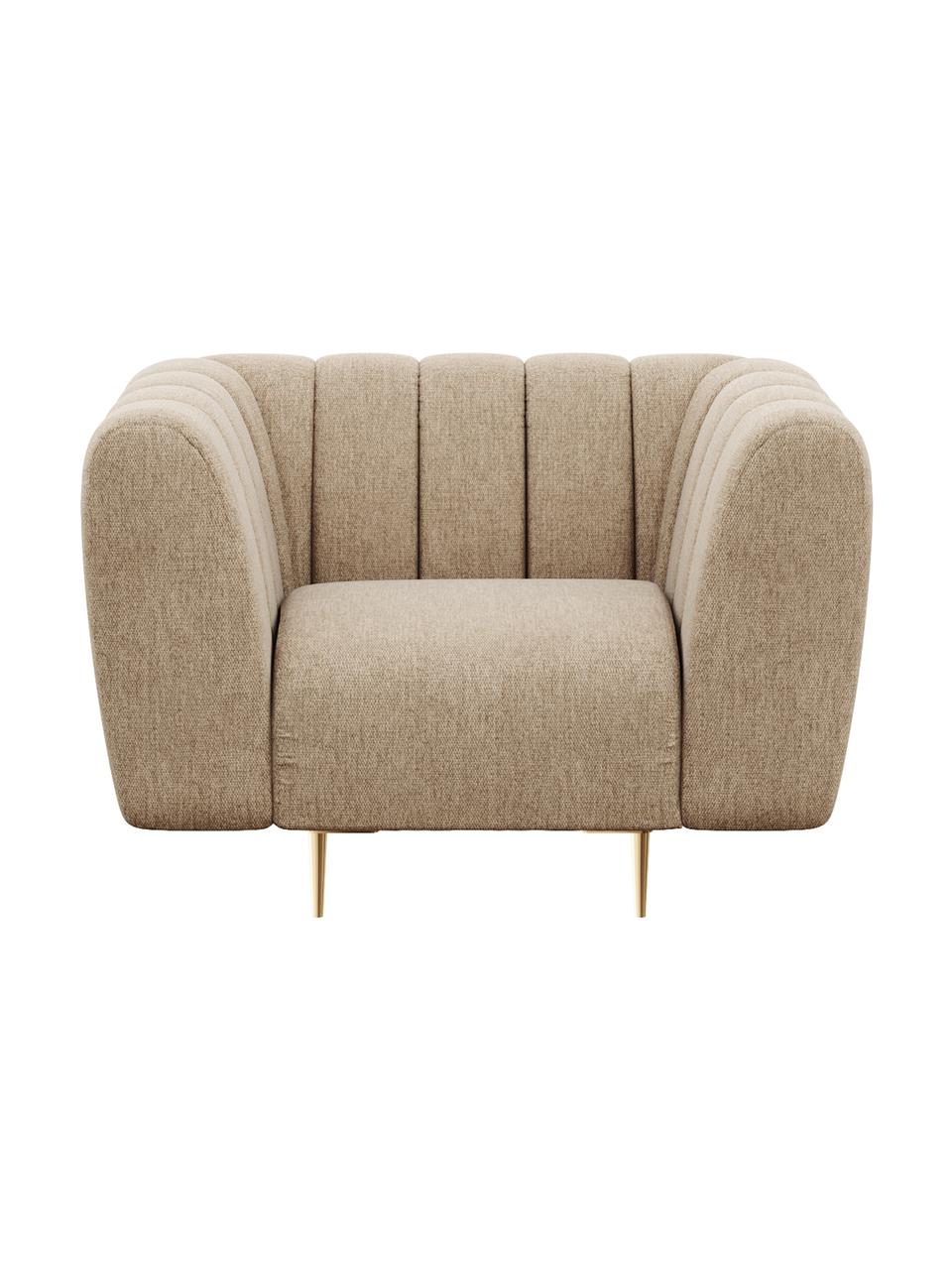 Poltrona in tessuto beige Shel, Rivestimento: 100% poliestere Con 50.00, Seduta: molle a onda, schiuma, Struttura: legno duro, legno morbido, Piedini: metallo rivestito, Tessuto beige, ottonato, Larg. 110 x Prof. 95 cm