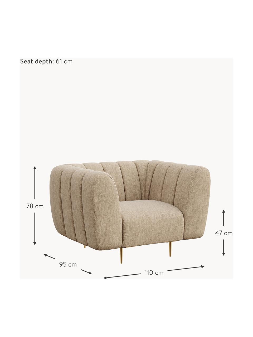 Sillón Shel, Tapizado: 100% poliéster Alta resis, Asiento: muelles ondulados, espuma, Estructura: madera dura, madera bland, Patas: metal recubierto, Tejido beige, patas latón, An 110 x F 95 cm