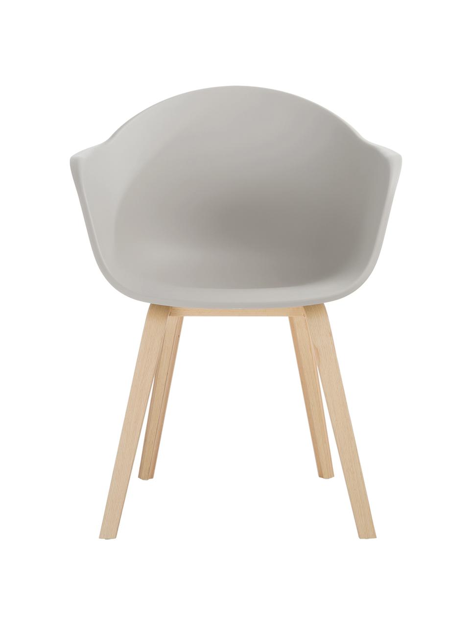 Kunststoffen armstoel Claire met houten poten, Zitvlak: kunststof, Poten: beukenhout, Greige, beukenhout, B 60 x H 54 cm