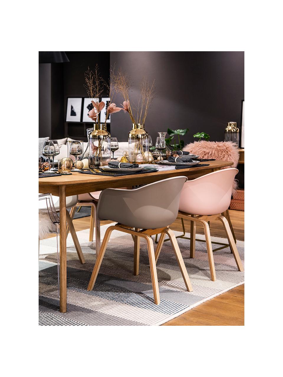 Kunststoffen armstoel Claire met houten poten, Zitvlak: kunststof, Poten: beukenhout, Greige, beukenhout, B 60 x H 54 cm