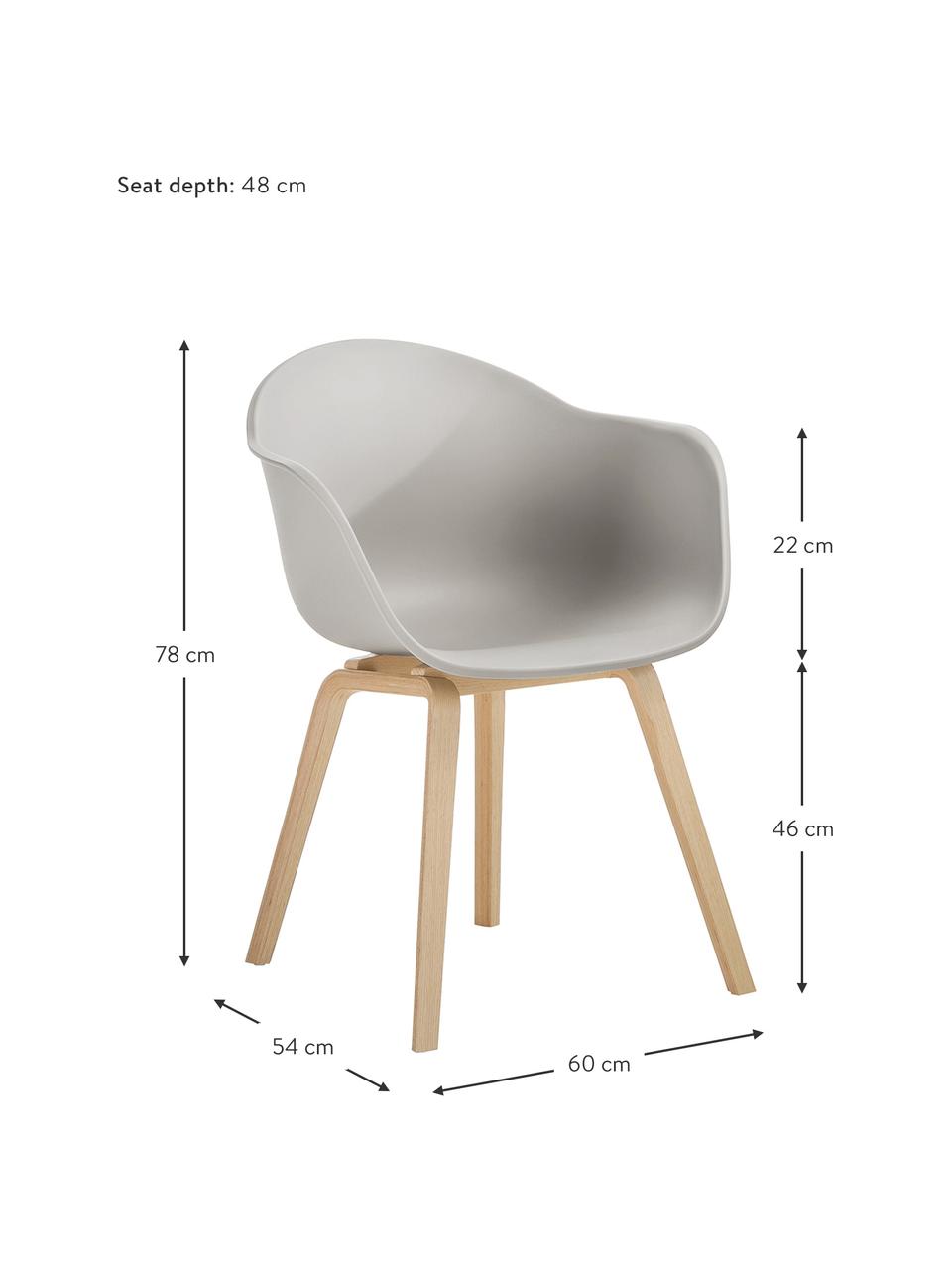 Kunststoffen armstoel Claire met houten poten, Zitvlak: kunststof, Poten: beukenhout, Greige, beukenhout, B 60 x H 54 cm
