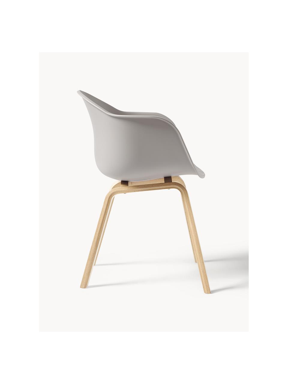 Sedia con braccioli e gambe in legno Claire, Seduta: materiale sintetico, Gambe: legno di faggio, Greige, legno di faggio, Larg. 60 x Alt. 54 cm
