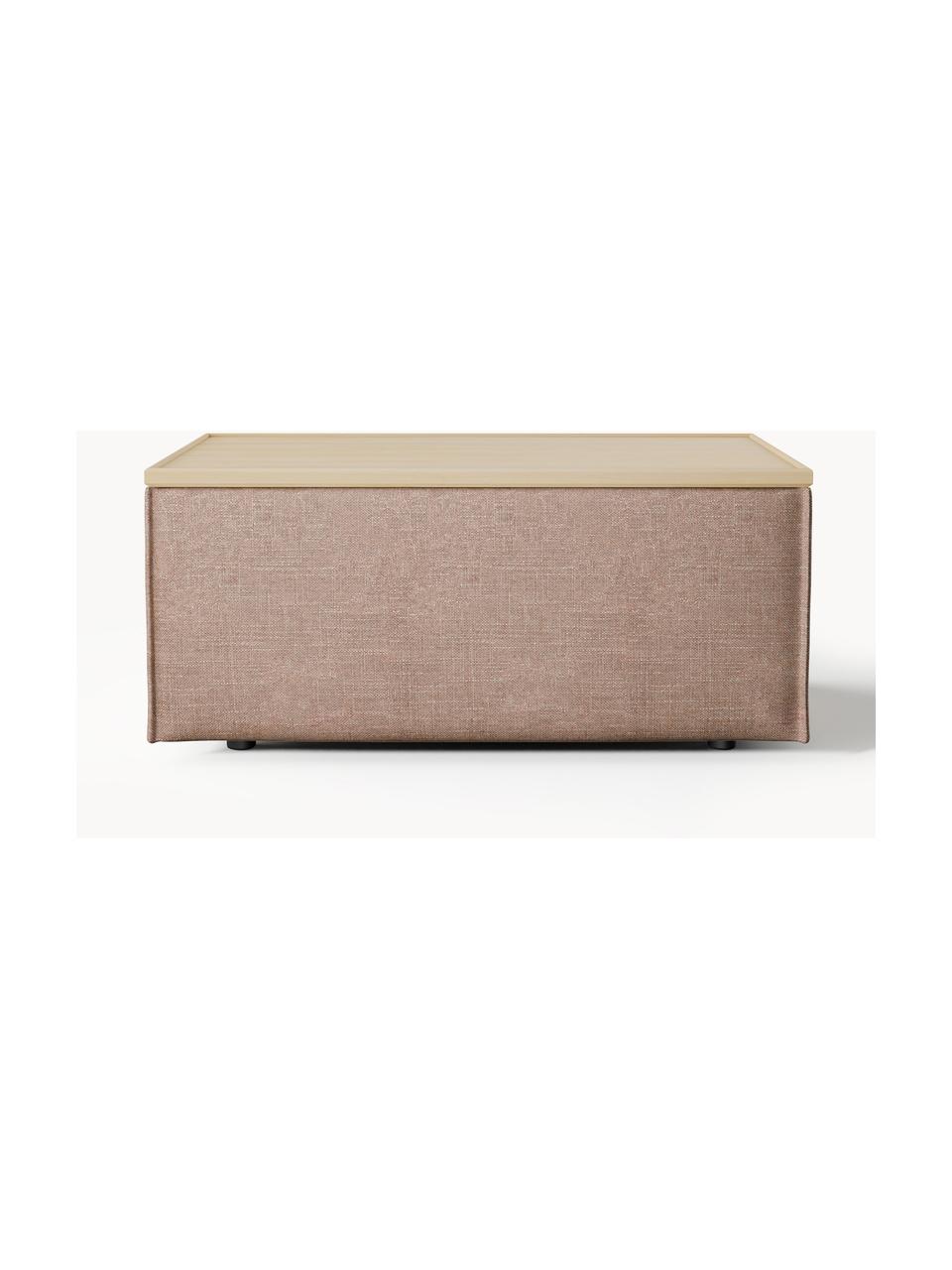 Sofa-Hocker Lennon aus Leinen-Mix mit Stauraum, Bezug: 50 % Viskose, 25 % Leinen, Tablett: Eichenholz, Spannplatte m, Gestell: Spanplatte, mitteldichte , Füße: Kunststoff Dieses Produkt, Leinen-Mix Rostrot, helles Eichenholz, B 88 x T 50 cm