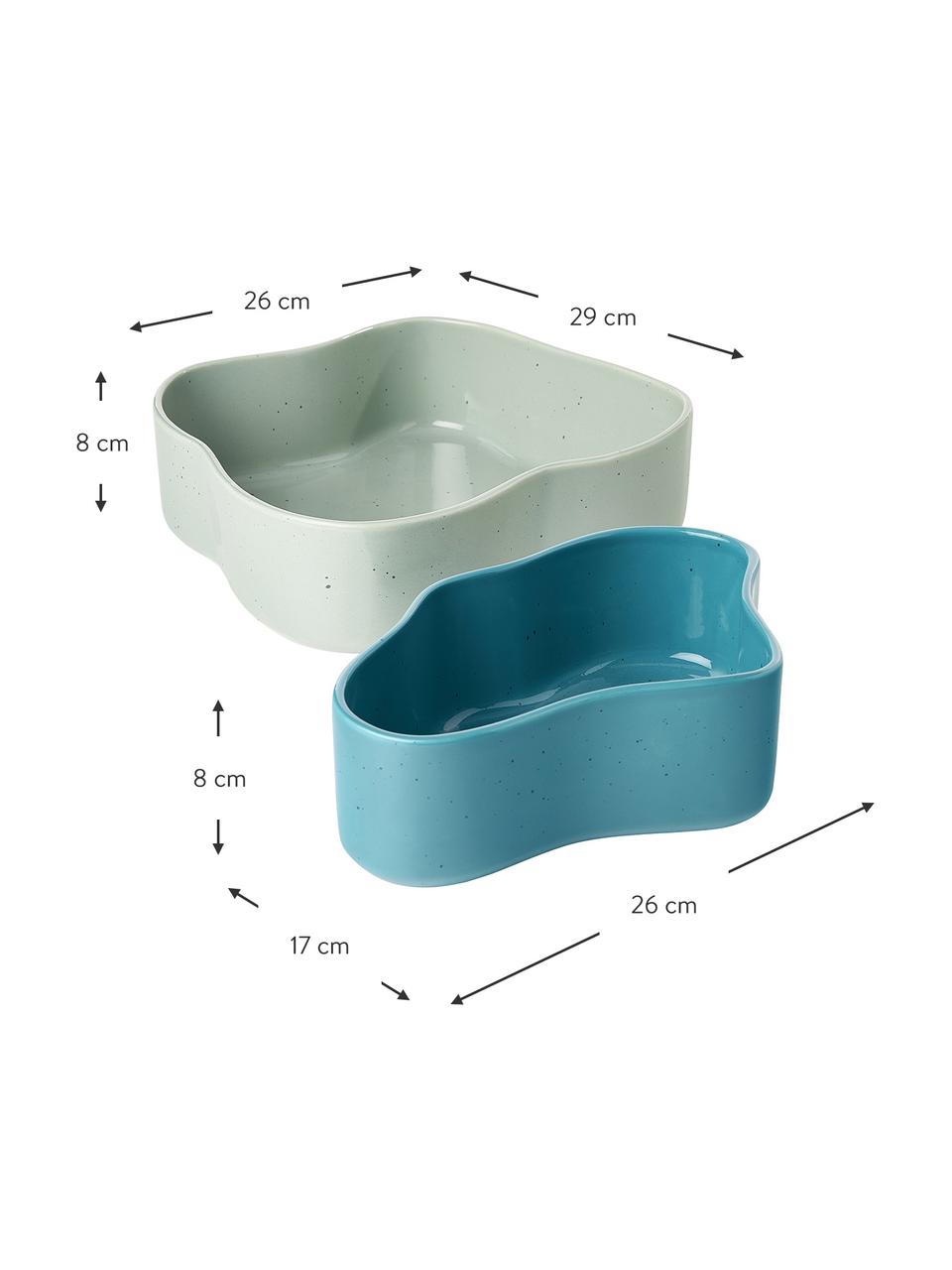 Set de cuencos decorativos Milas, 2 uds., Gres, Verde menta, turquesa, Set de diferentes tamaños