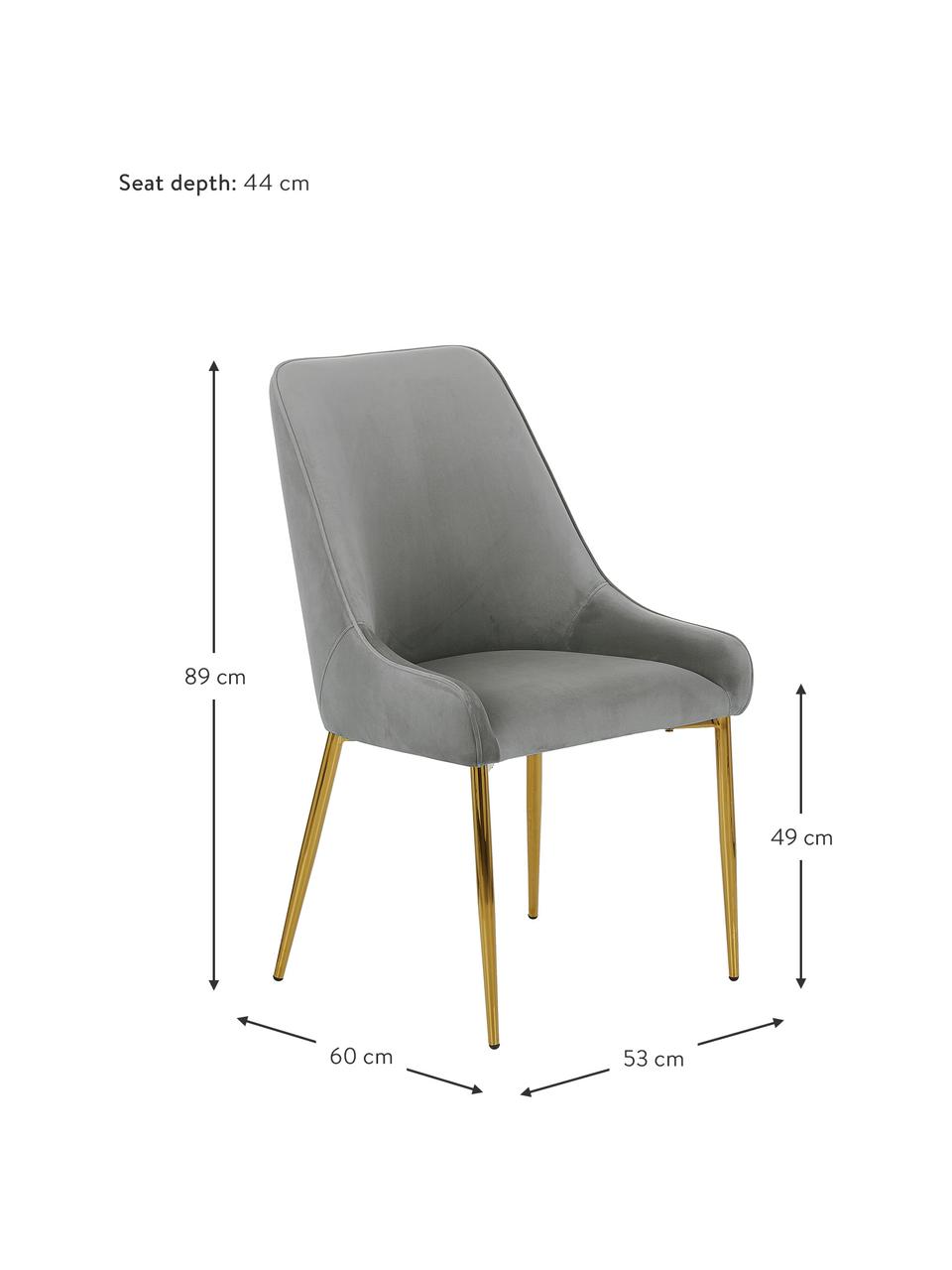 Fluwelen stoel Ava in grijs, Bekleding: fluweel (100% polyester), Poten: gegalvaniseerd metaal, Fluweel grijs, B 53 x D 60 cm