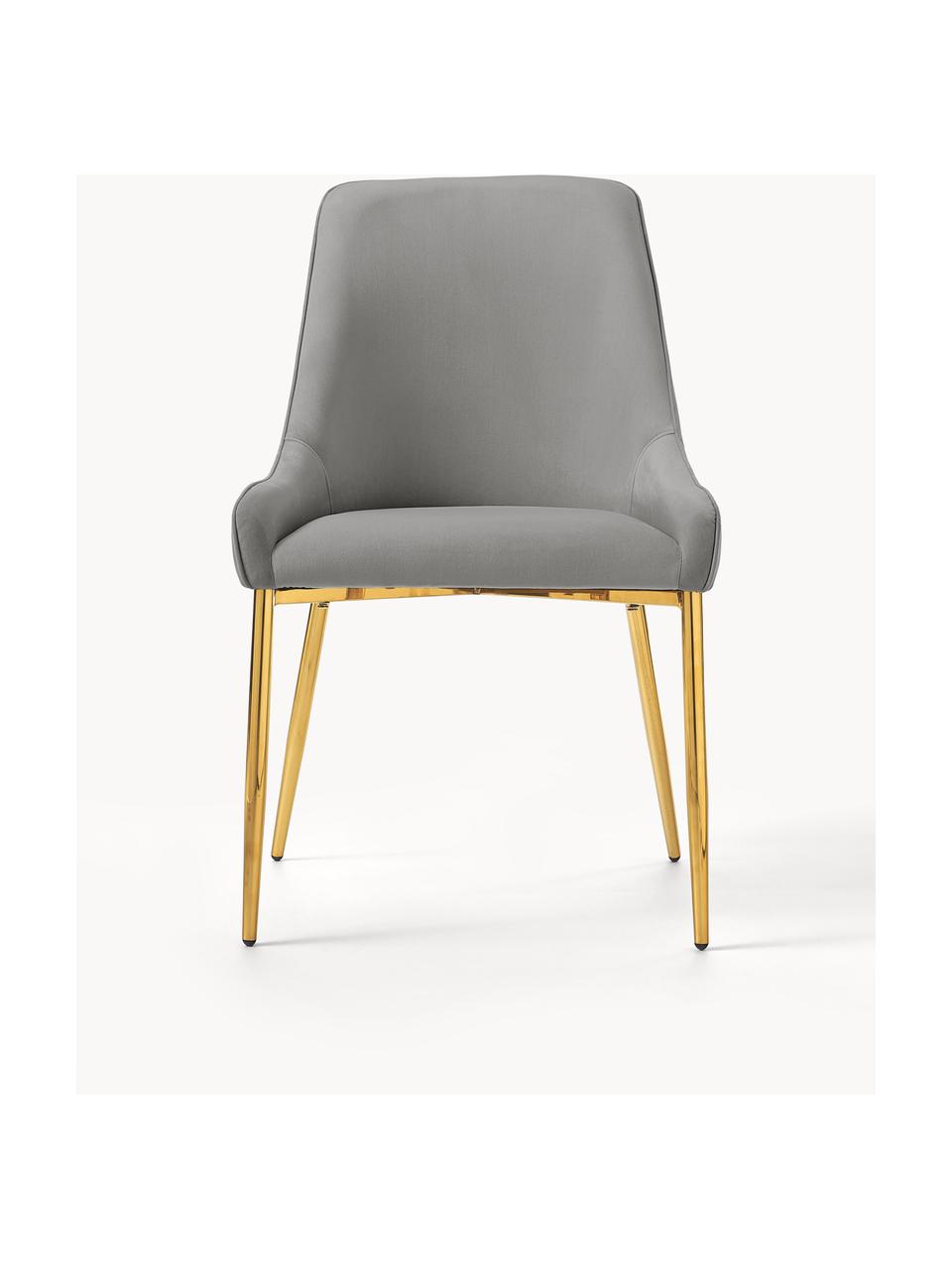 Fluwelen stoel Ava, Bekleding: fluweel (100% polyester) , Poten: gegalvaniseerd metaal, Fluweel grijs, B 53 x D 60 cm