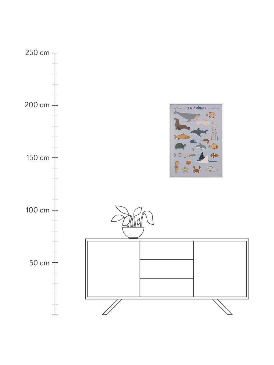 Gerahmter Digitaldruck Cay, Rahmen: Holz, beschichtet, Front: Plexiglas, Blau, Mehrfarbig, B 52 x H 72 cm