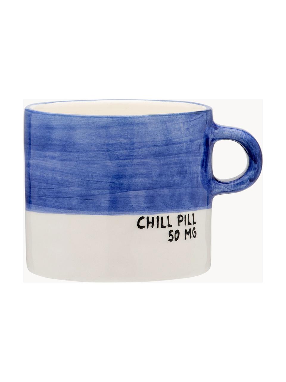 Ręcznie malowany kubek Chill Pill, Kamionka, Złamana biel, ciemny niebieski, czarny, Ø 10 x W 9 cm, 500 ml