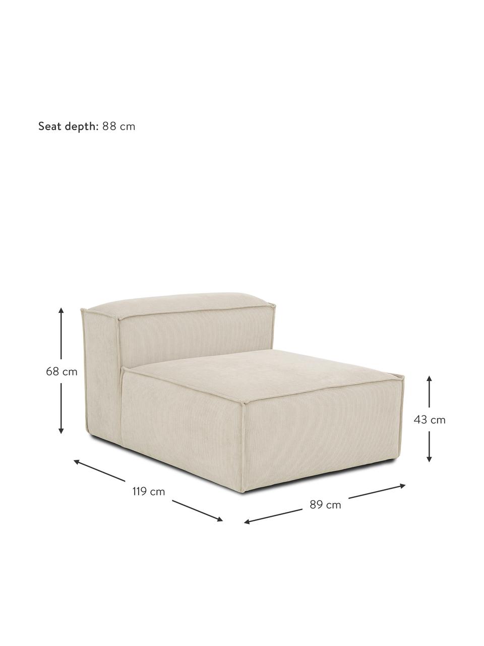 Módulo central de pana sofá Lennon, Tapizado: pana (92% poliéster, 8% p, Estructura: madera de pino maciza, ma, Patas: plástico, Pana beige, An 89 x F 119 cm
