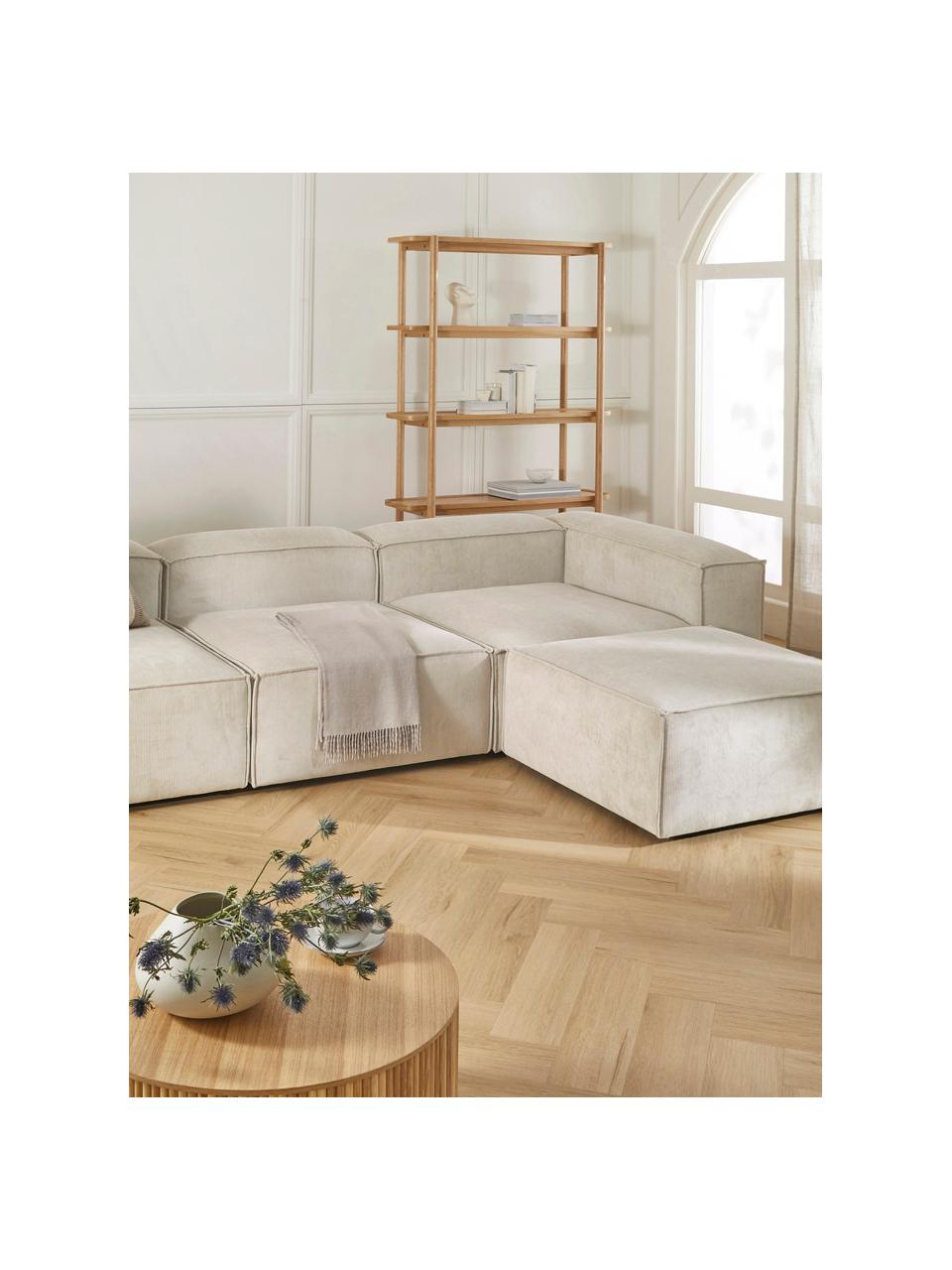 Middelste module Lennon van corduroy, Bekleding: corduroy (92% polyester, , Frame: massief grenenhout, multi, Poten: kunststof De poten bevind, Corduroy lichtbeige, B 89 x D 119 cm