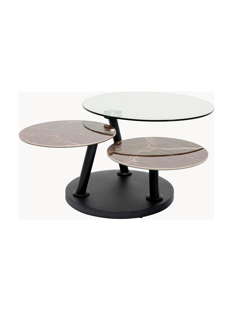 Table basse Avignon, Noir, transparent, aspect marbre, Ø 80 x haut. 45 cm