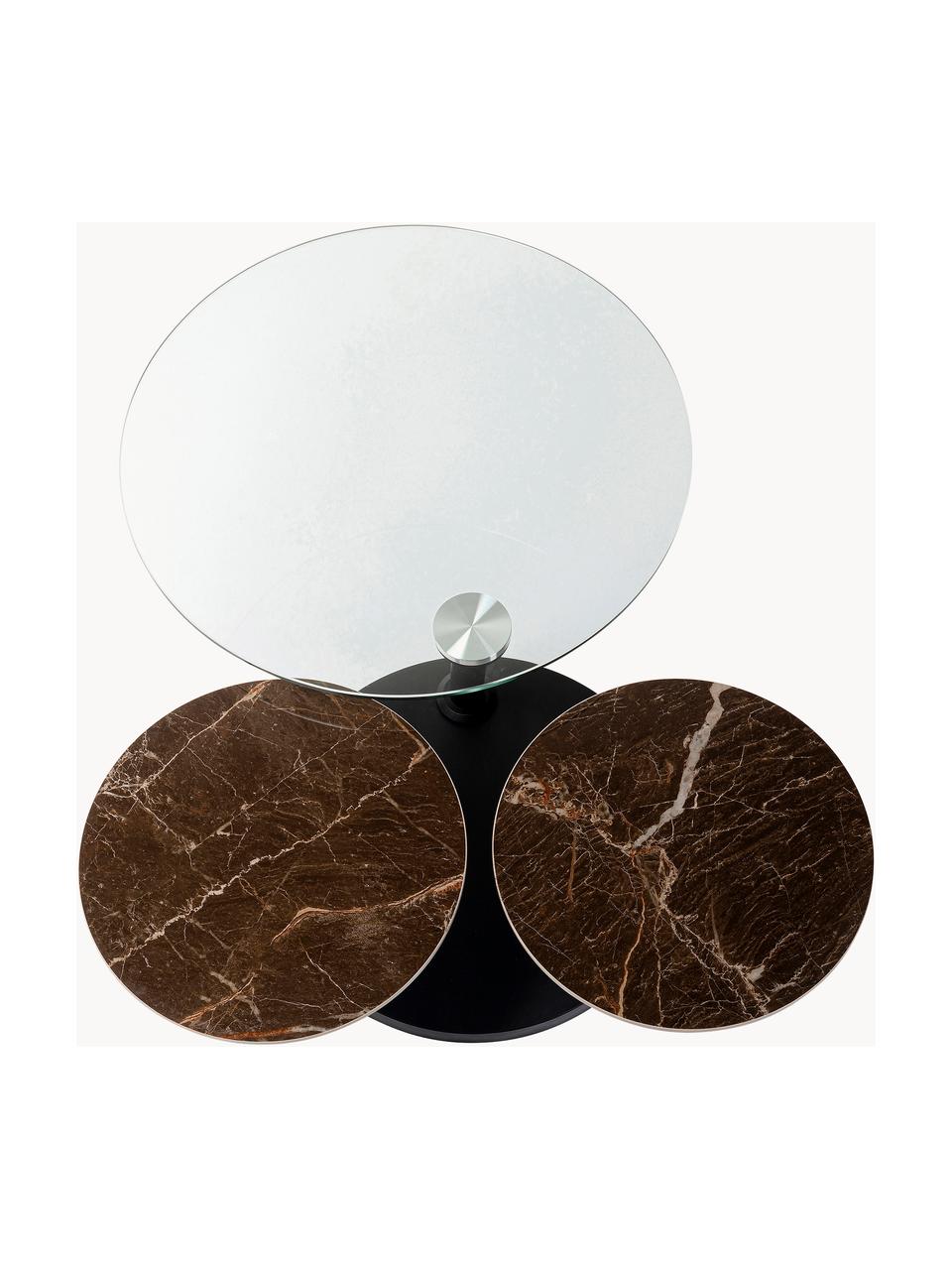 Mesa de centro Avignon, Tablero: vidrio, cerámica, Negro, transparente, aspecto mármol, Ø 80 x Al 45 cm