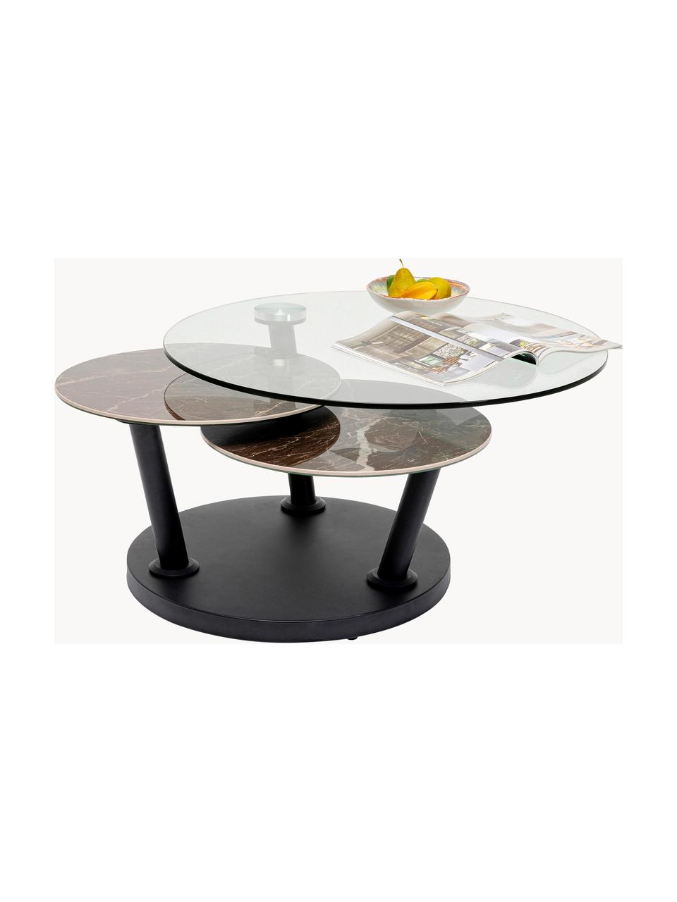 Table basse Avignon, Noir, transparent, aspect marbre, Ø 80 x haut. 45 cm