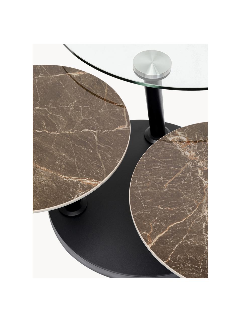 Stolik kawowy Avignon, Blat: szkło, ceramika, Czarny, transparentny, o wyglądzie marmuru, Ø 80 x 45 cm