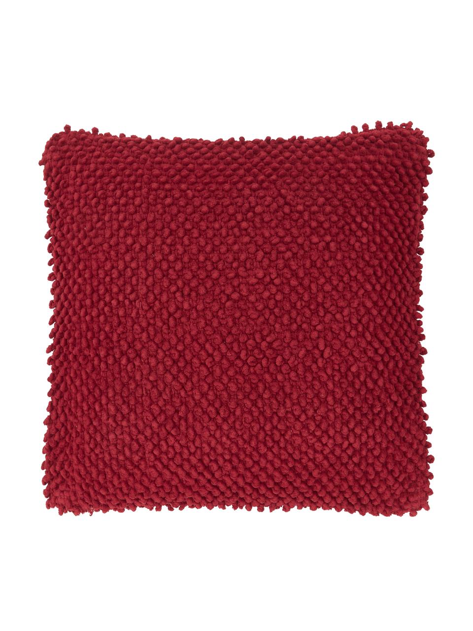 Federa arredo color rosso scuro con superficie strutturata Indi, 100% cotone, Rosso scuro, Larg. 45 x Lung. 45 cm