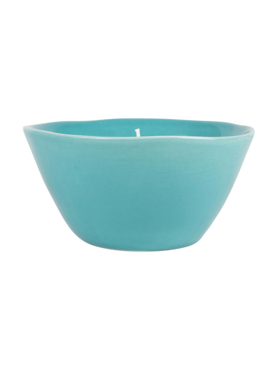 Geurkaars Anna (citronella), Houder: keramiek, glanzend, Turquoise, wit, Ø 14 x H 7 cm