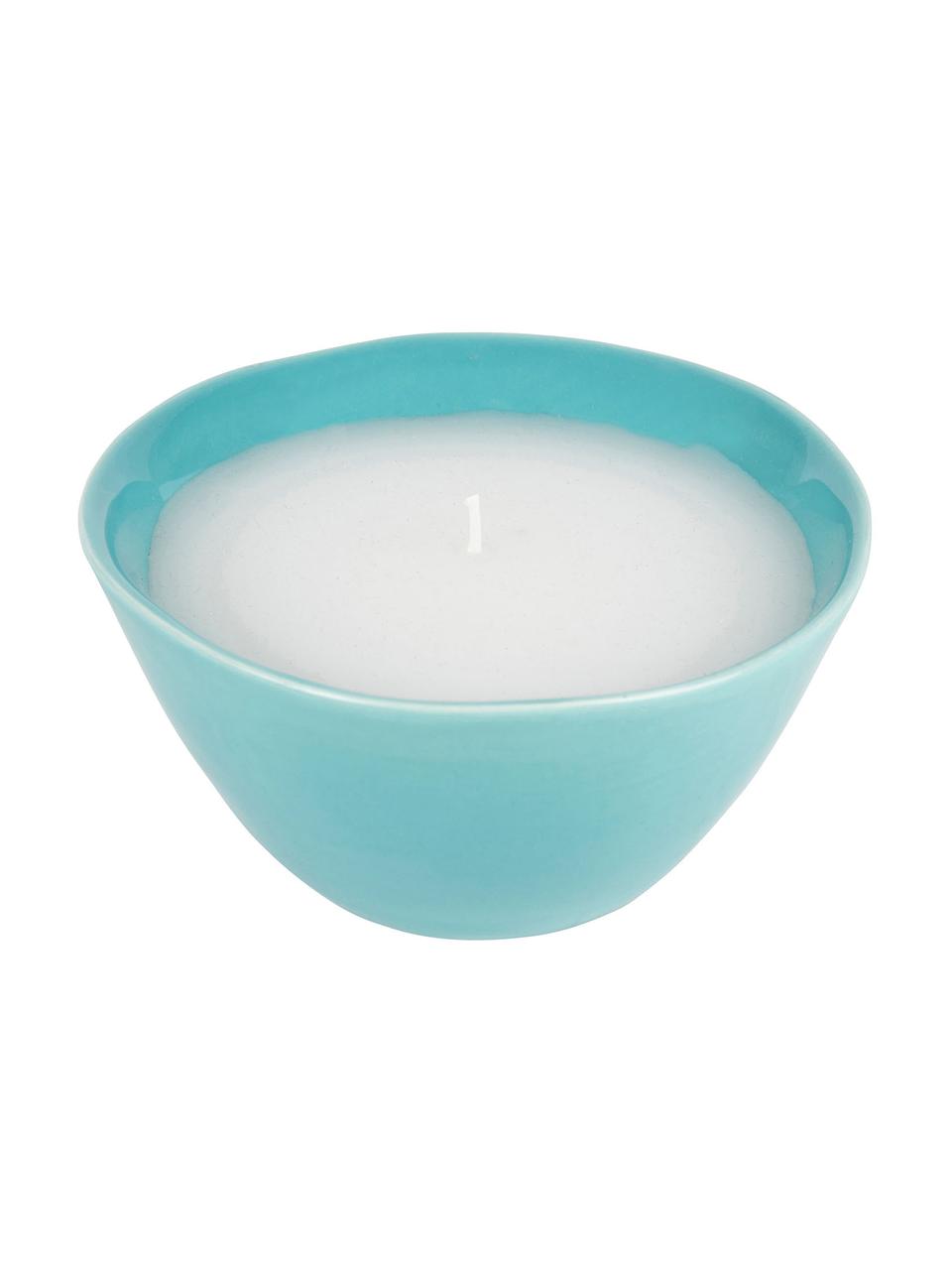 Geurkaars Anna (citronella), Houder: keramiek, glanzend, Turquoise, wit, Ø 14 x H 7 cm