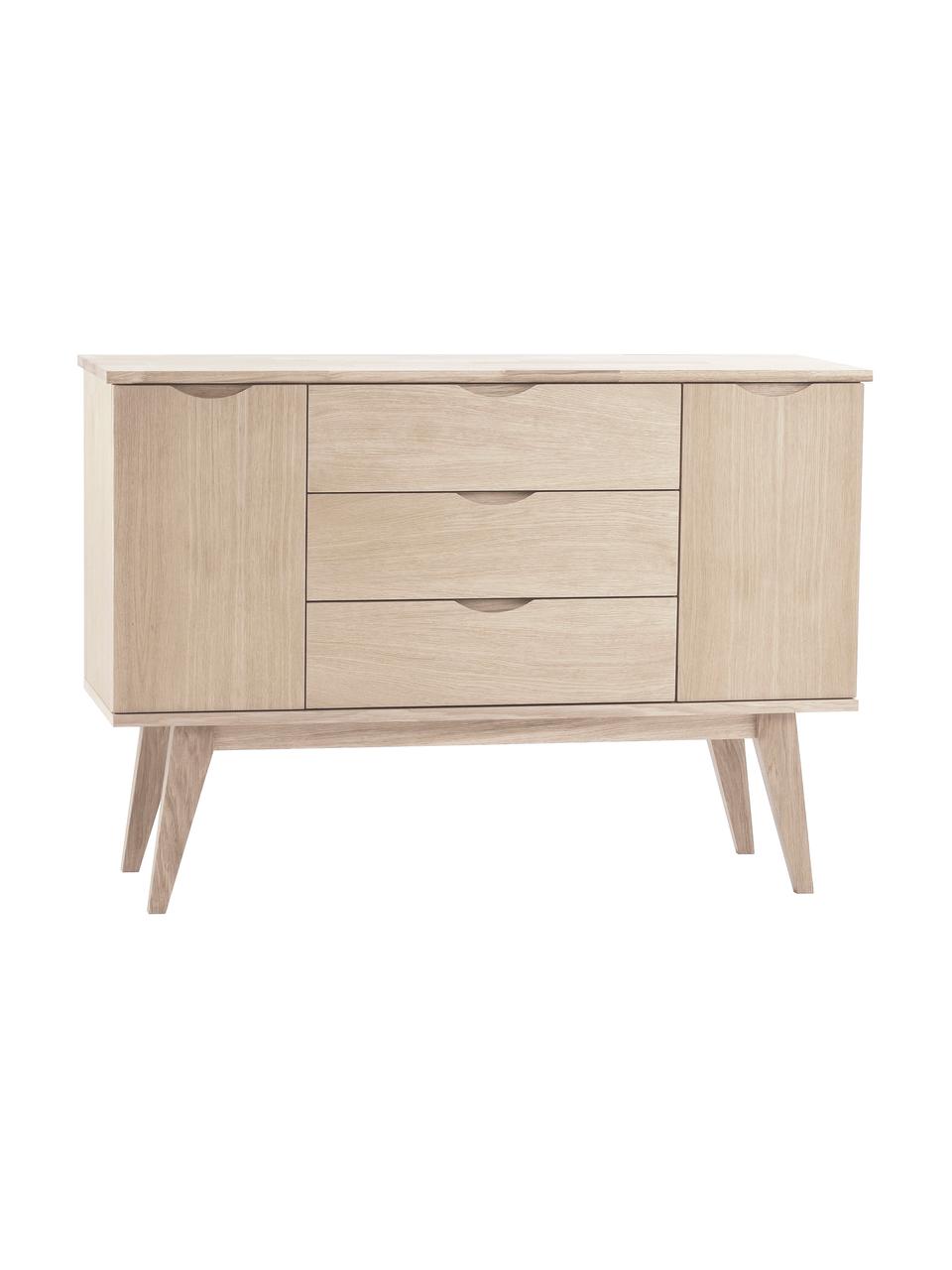 Credenza in legno di quercia Filippa, Credenza: pannelli di fibra a media, Gambe: legno di quercia, massicc, Corpo, frontale e gambe: legno di quercia, sbiancato, Larg. 122 x Alt. 85 cm