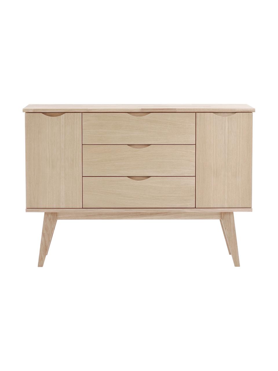 Sideboard Filippa mit Schubladen aus Eichenholz, Beine: Eichenholz, massiv, weiss, Eichenholz, weiss gewaschen, 122 x 85 cm