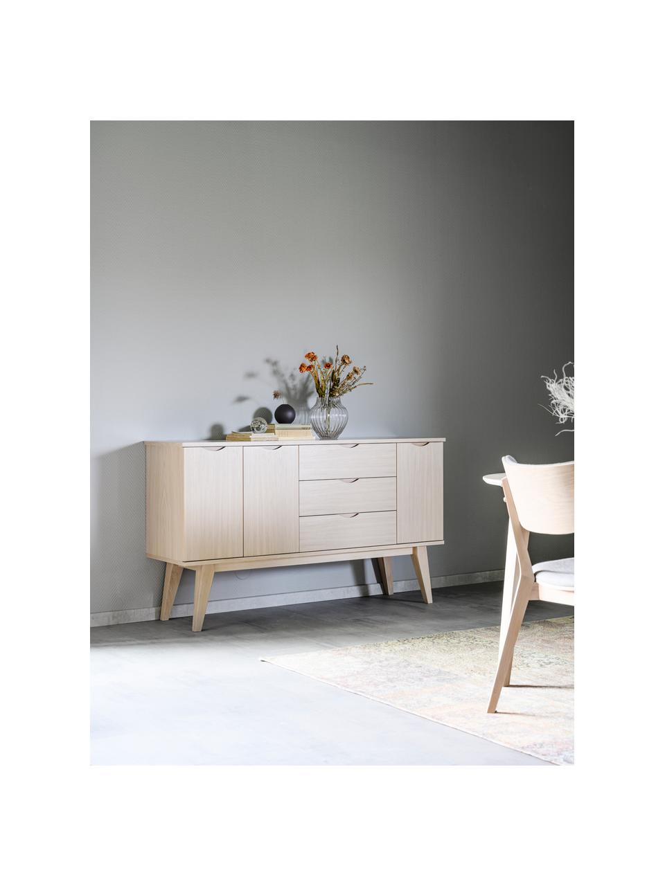 Dressoir Filippa van eikenhout, Frame, voorkant en poten: wit gewassen eikenhout, 122 x 85 cm