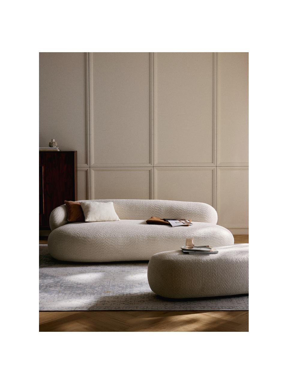 Sofá en tejido bouclé Alba (3 plazas), Tapizado: 100% poliéster Alta resis, Estructura: madera de abeto maciza, m, Patas: plástico, Terciopelo blanco Off White, An 235 x F 114 cm, respaldo izquierdo