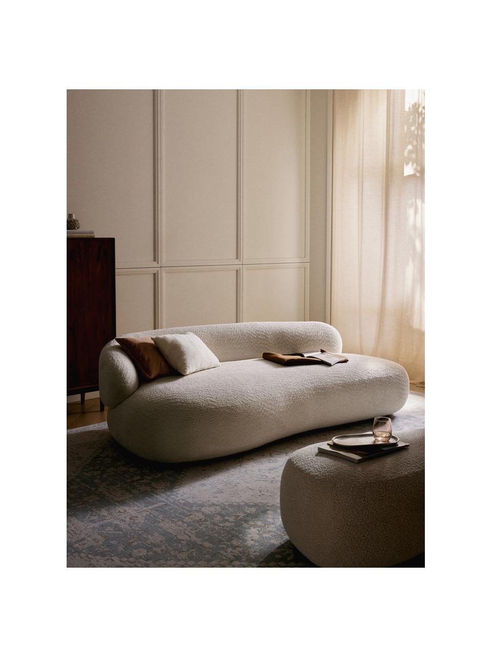 Divano 3 posti in teddy bouclé Alba, Rivestimento: 100% poliestere Il rivest, Struttura: legno massiccio di abete , Piedini: plastica, Teddy-bouclè bianco latte, Larg. 235 x Prof. 114 cm, schienale a sinistra