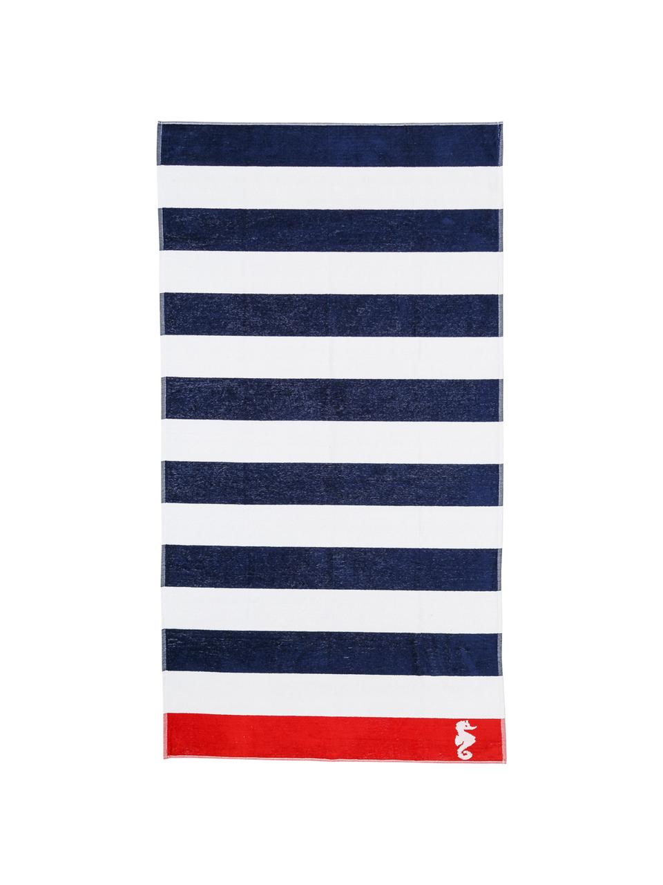 Ręcznik plażowy Seahorse Albatros, Ciemny niebieski, biały, czerwony, S 100 x D 180 cm