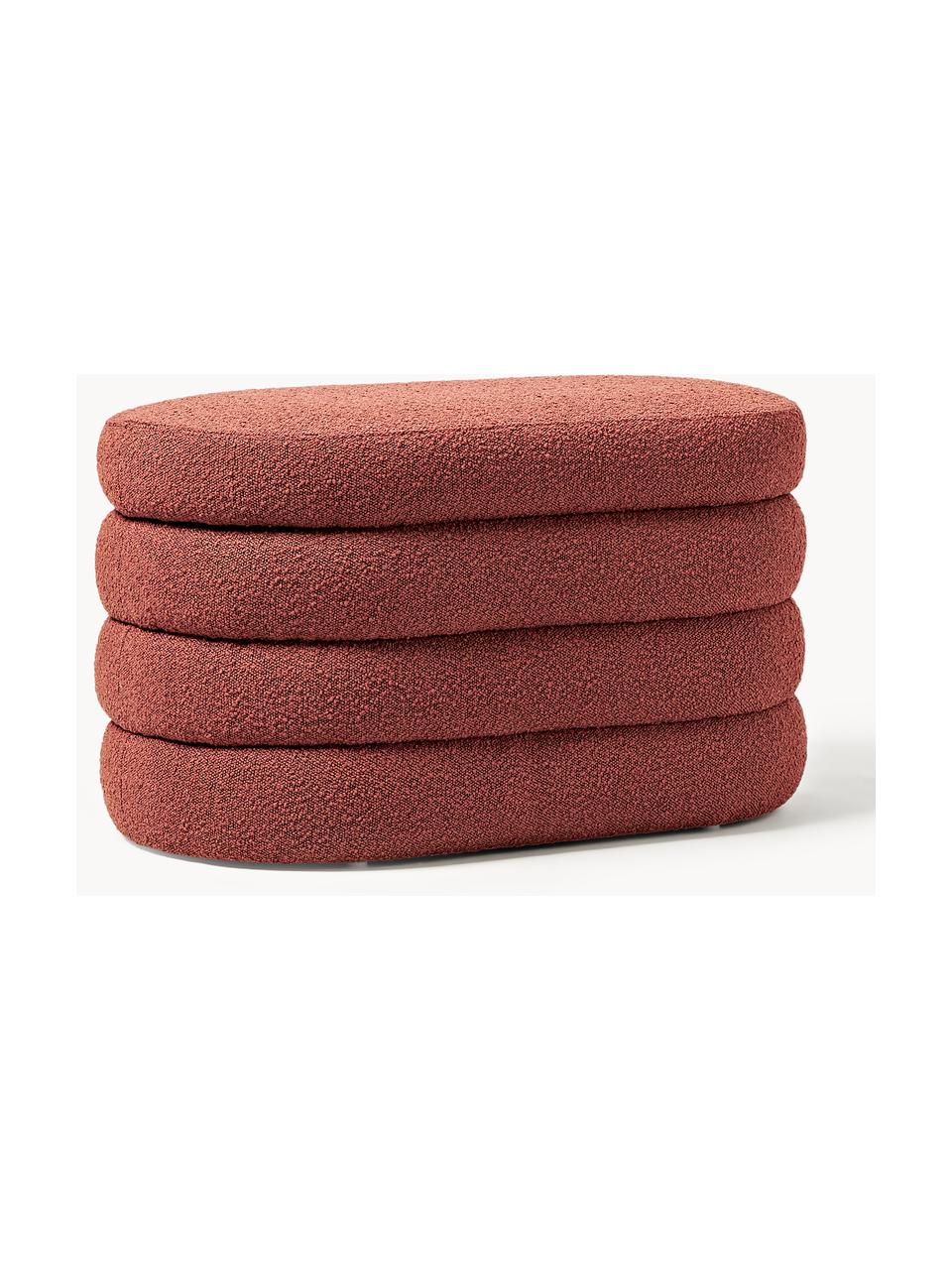 Banco pequeño tapizado en tejido bouclé con espacio de almacenamiento Alto, Tapizado: tejido bouclé (100% polié, Estructura: madera de pino, contracha, Bouclé rojo óxido, An 82 x L 47 cm