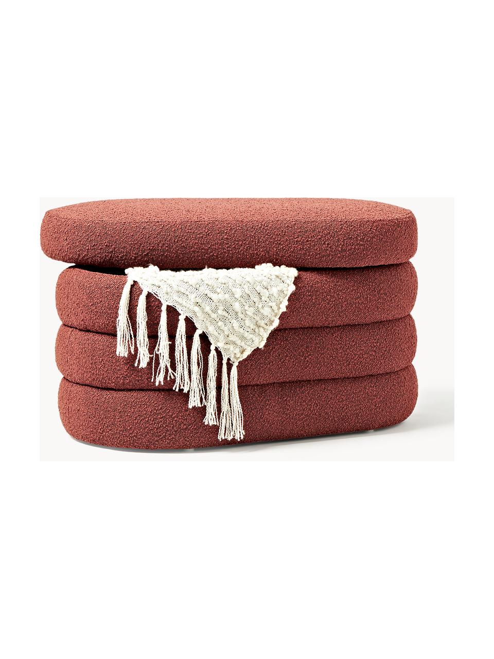 Banco pequeño tapizado en tejido bouclé con espacio de almacenamiento Alto, Tapizado: tejido bouclé (100% polié, Estructura: madera de pino, contracha, Bouclé rojo óxido, An 82 x L 47 cm