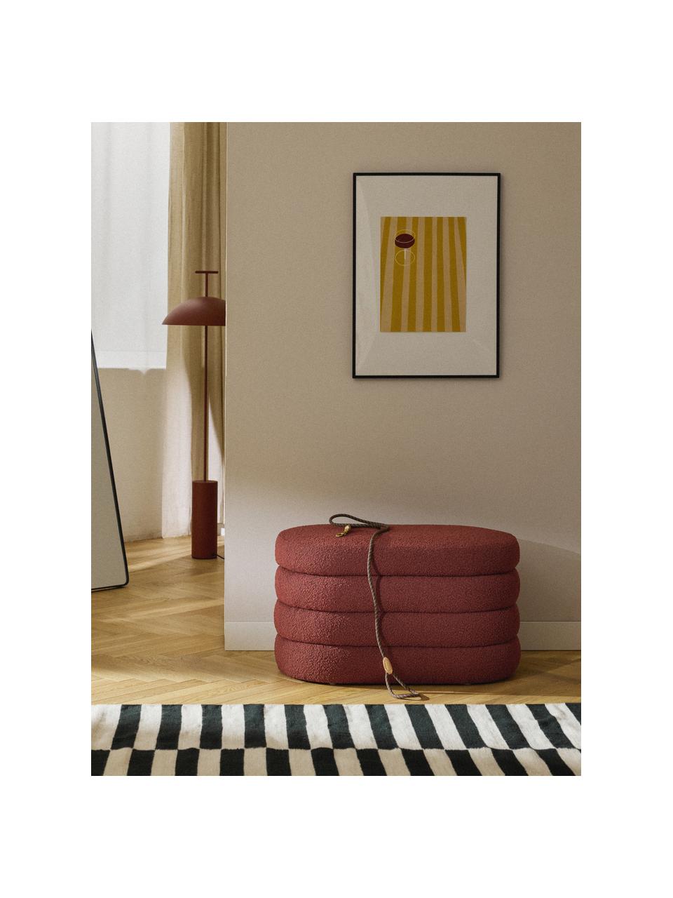 Banco pequeño tapizado en tejido bouclé con espacio de almacenamiento Alto, Tapizado: tejido bouclé (100% polié, Estructura: madera de pino, contracha, Bouclé rojo óxido, An 82 x L 47 cm