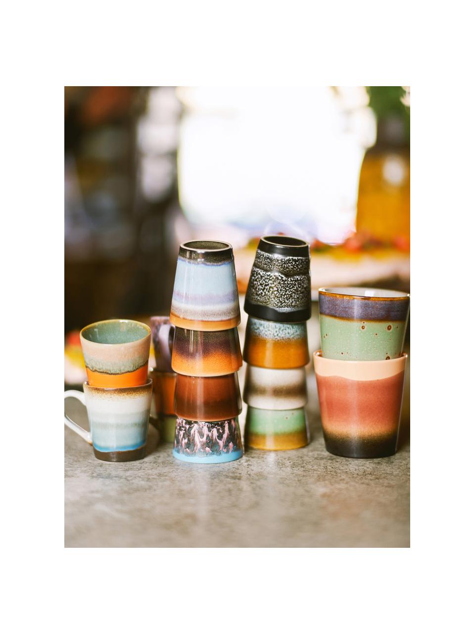 Tasses à expresso en céramique peintes à la main avec émail réactif 70s Ceramic, 4 élém., Céramique, Multicolore, Ø 6 x haut. 6 cm, 80 ml