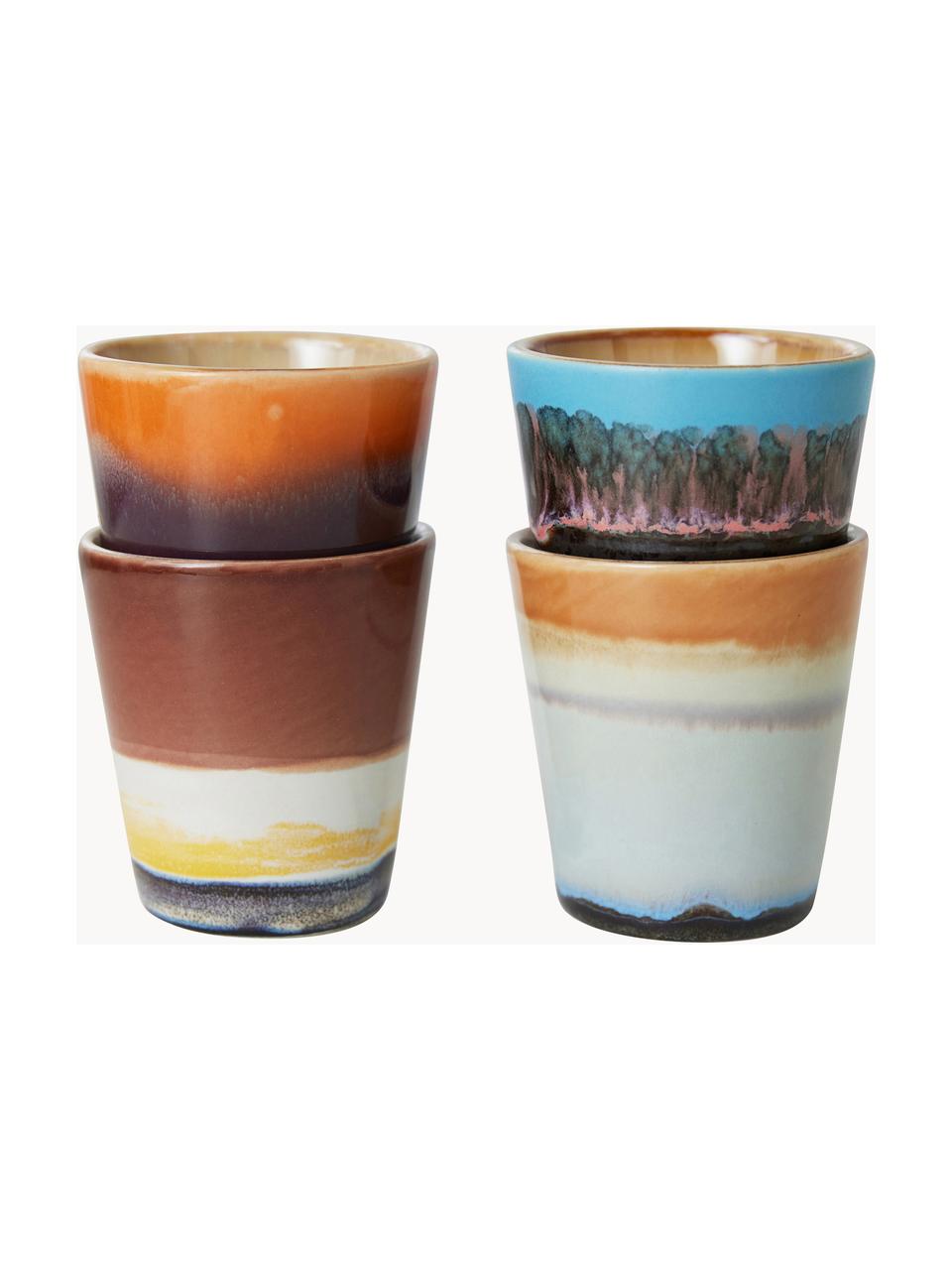 Handbemalte Keramik-Espressobecher 70's mit reaktiver Glasur, 4er-Set, Keramik, Bunt, Ø 6 x H 6 cm, 80 ml