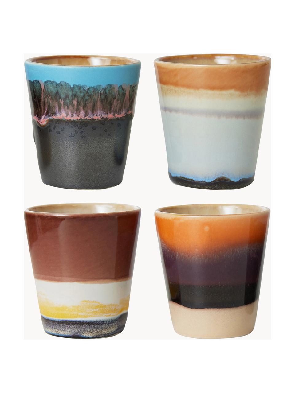 Handbeschilderde keramische espressokopjes 70's met reactief glazuur, set van 4, Keramiek, Meerkleurig, Ø 6 x H 6 cm, 80 ml