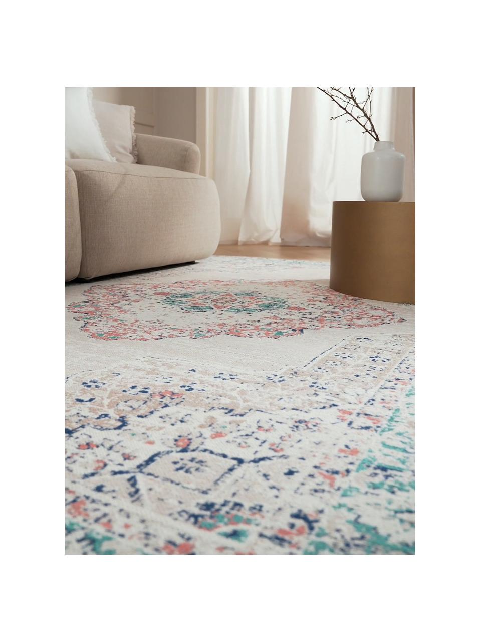 Chenille vloerkleed Avignon in vintage stijl, Blauwtinten, patroon, B 80 x L 150 cm (maat XS)