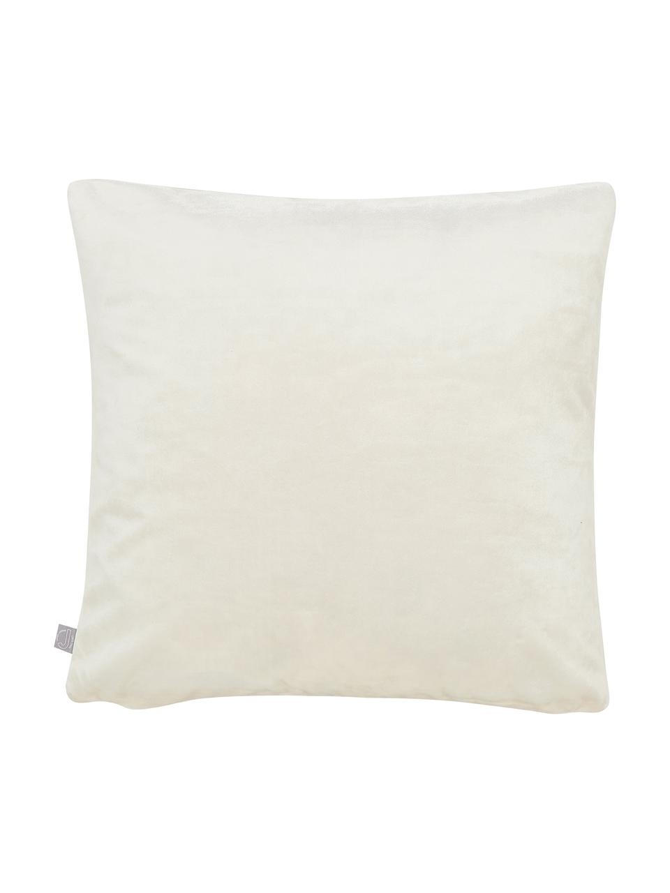 Housse de coussin en velours brodée crème Simone, Velours de polyester, Blanc, larg. 43 x long. 43 cm