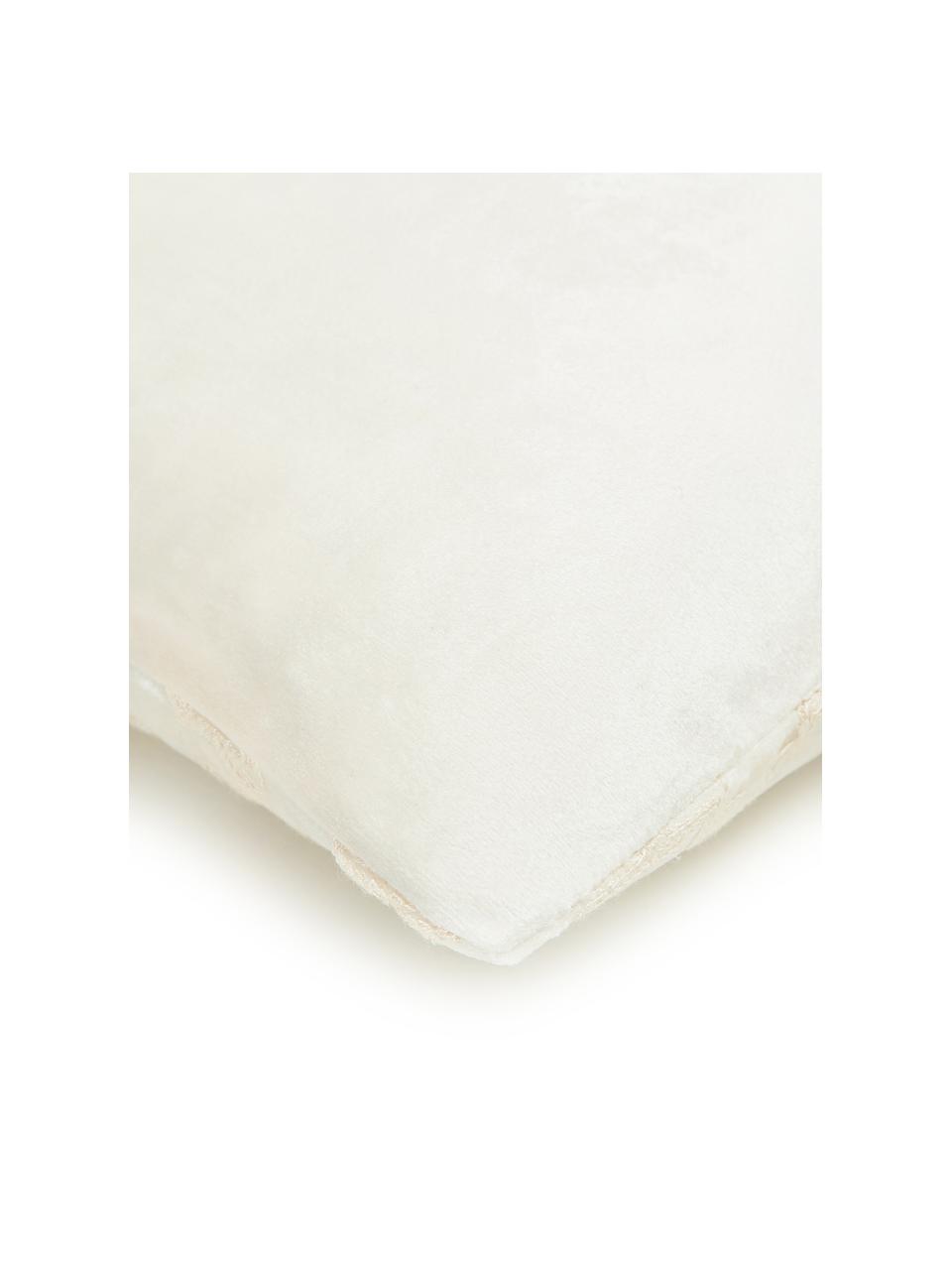 Housse de coussin en velours brodée crème Simone, Velours de polyester, Blanc, larg. 43 x long. 43 cm