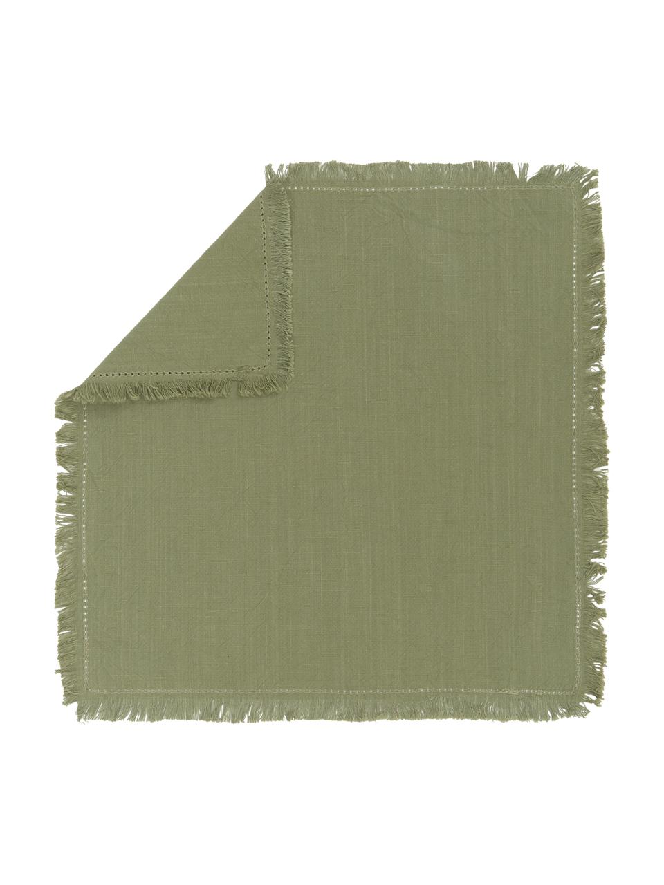 Serviettes de table en coton avec franges Hilma, 2 pièces, Vert olive