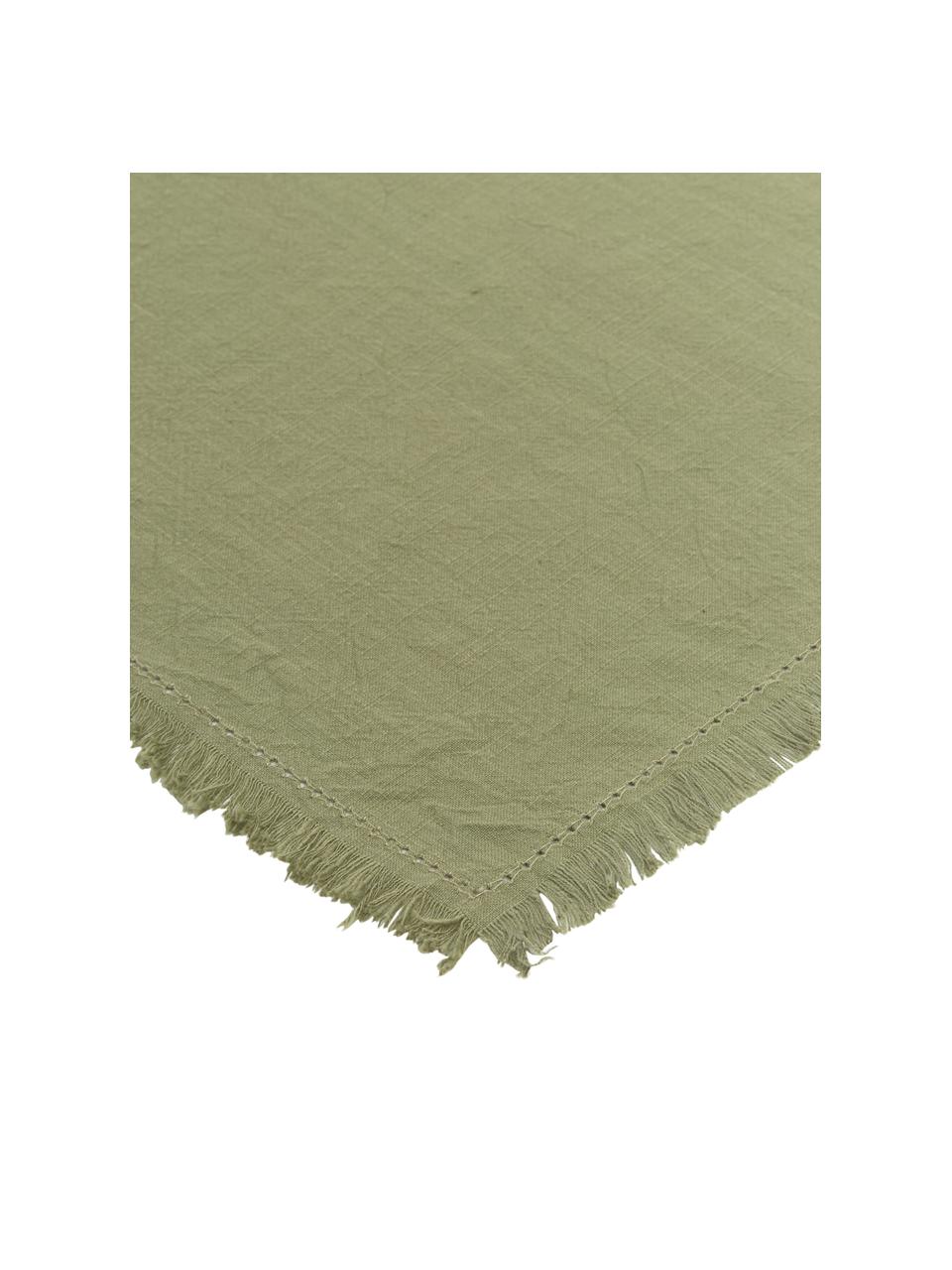 Serviettes de table en coton avec franges Hilma, 2 pièces, Vert olive