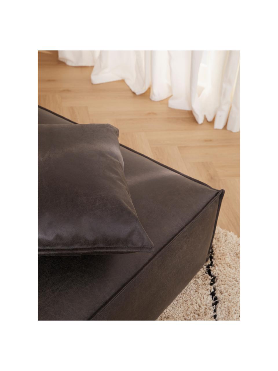 Bankkussen Lennon van gerecycled leer, Bekleding: gerecycled leer (70% leer, Frame: massief hout, multiplex, Poten: kunststof, Leer taupe, B 60 x L 60 cm