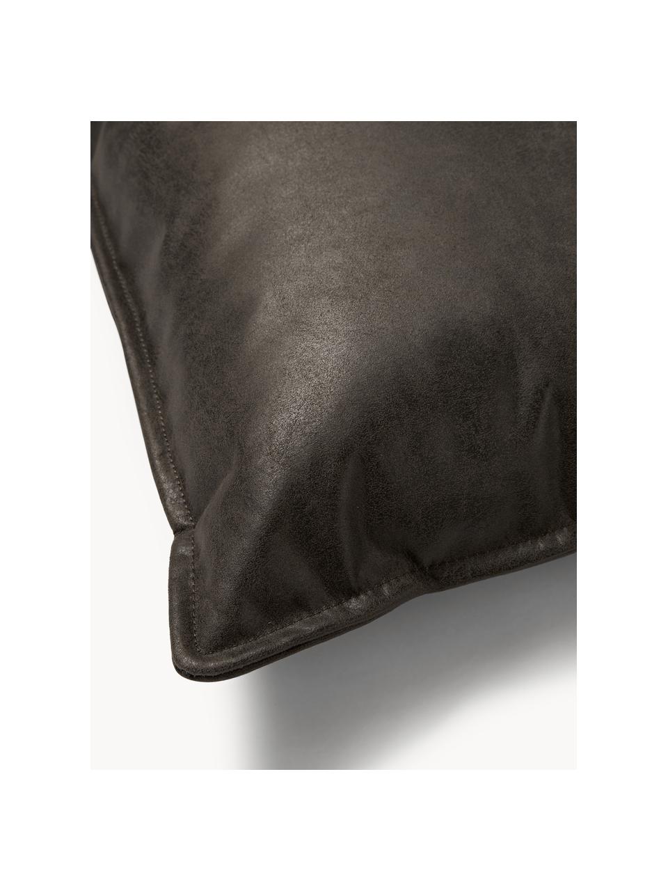 Cojín de cuero reciclado sofá Lennon, Tapizado: cuero reciclado (70% cuer, Estructura: madera maciza, madera con, Patas: plástico, Cuero gris pardo, An 60 x L 60 cm