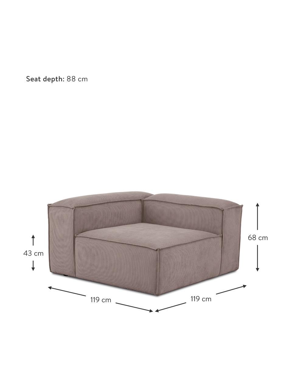 Modulo angolare in velluto a coste Lennon, Rivestimento: velluto a coste (92% poli, Struttura: legno di pino massiccio, , Piedini: plastica, Velluto a coste taupe, Larg. 119 x Prof. 119 cm, angolo a sinistra