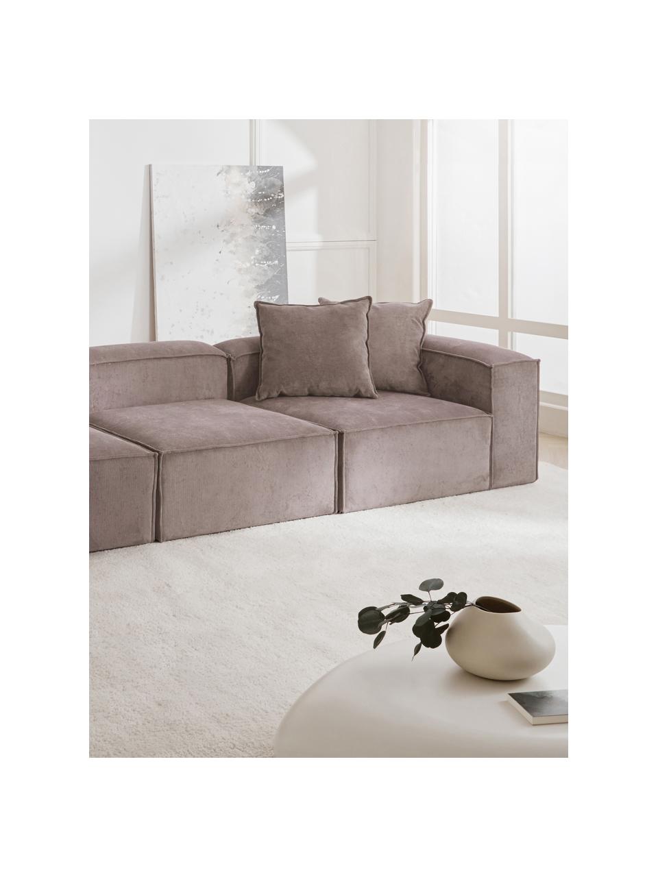 Eckmodul Lennon aus Cord, Bezug: Cord (92 % Polyester, 8 %, Gestell: Massives Kiefernholz, Spe, Füße: Kunststoff Dieses Produkt, Cord Taupe, B 119 x T 119 cm, Eckteil links